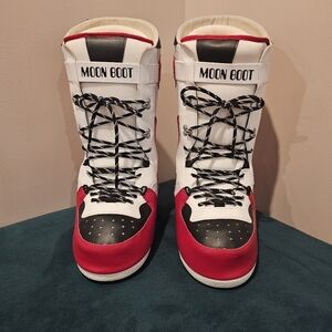 Moon Boot High Top Sneaker Bootie Boot White Red Black Sz 7/8.5 Shoes